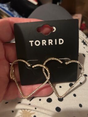 torrid Gold Heart Hoop Earrings with Crystal Trim